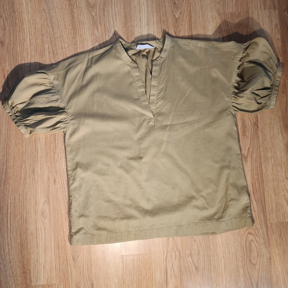 Everlane Green Blouse with Balloon Sleeves